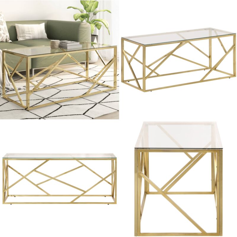 Couchtisch Golden Edelstahl und Hartglas - Couchtisch - Wohnzimmertisch - Esszimmertisch - Edelstahl Couchtisch - Goldener Couchtisch - Home & Living