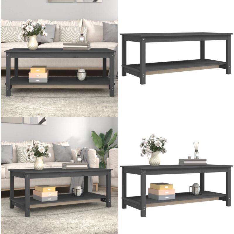 Couchtisch Grau 110x55x45 cm Massivholz Kiefer - Holz Couchtisch - Kiefernholz Couchtisch - Grau Sofa Tisch - Beistelltisch Wohnzimmer - TV Stand