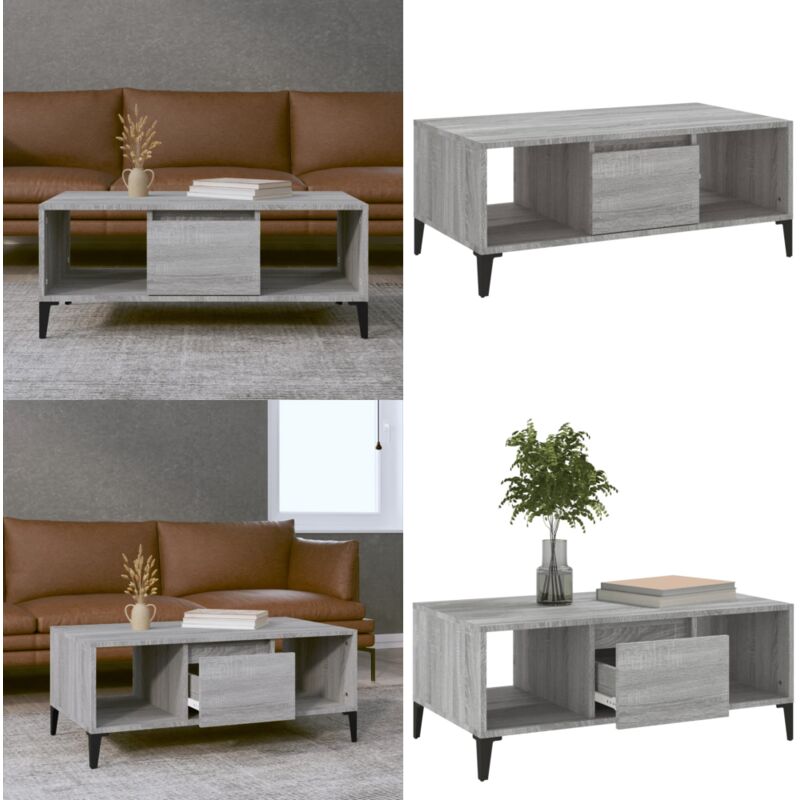 Vidaxl - Couchtisch Grau Sonoma 90x50x36,5 cm Holzwerkstoff - Industrieller Couchtisch - Holzwerkstoff Couchtisch - Couchtisch Mit Schublade - Grau