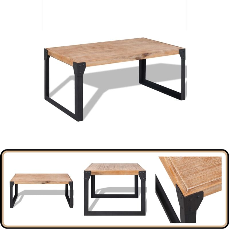 Couchtisch Massivholz Akazie 100x60x45 cm - Holz Couchtisch - Industrieller Couchtisch - Couchtisch Massiv - Akasie Couchtisch - Wohnzimmerstil