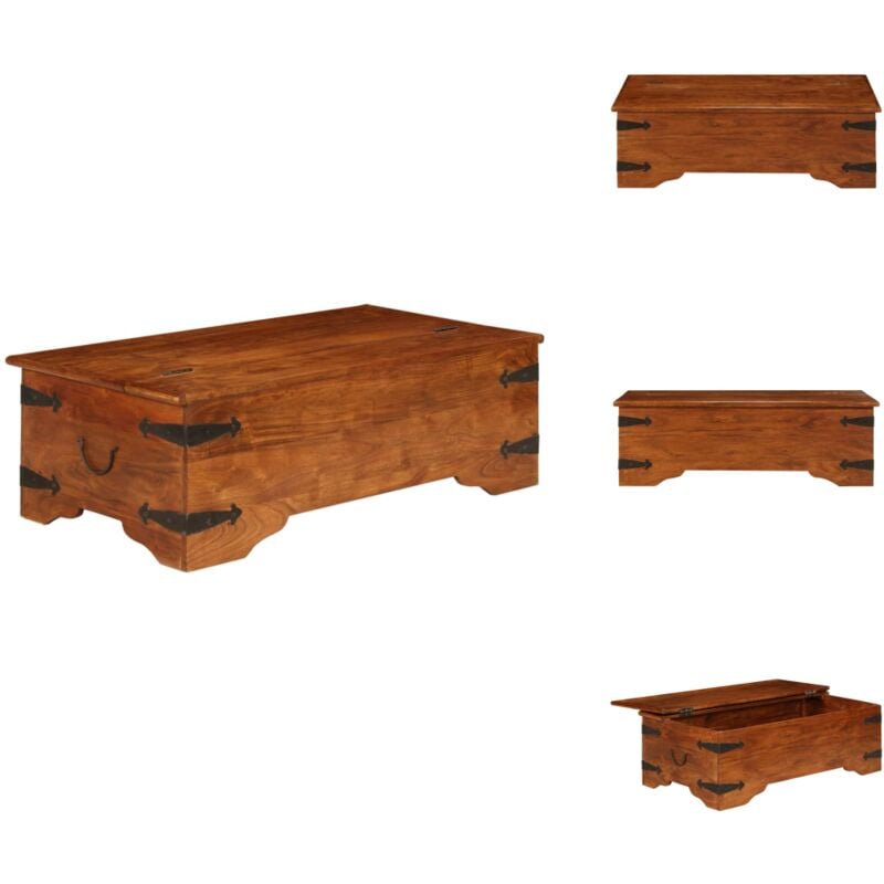 Couchtisch Massivholz mit Honigfarbenem Finish 110x55x35 cm - Holz Couchtisch - Vintage Couchtisch - Akasienholzmöbel - Beistelltisch - Wohnzimmer