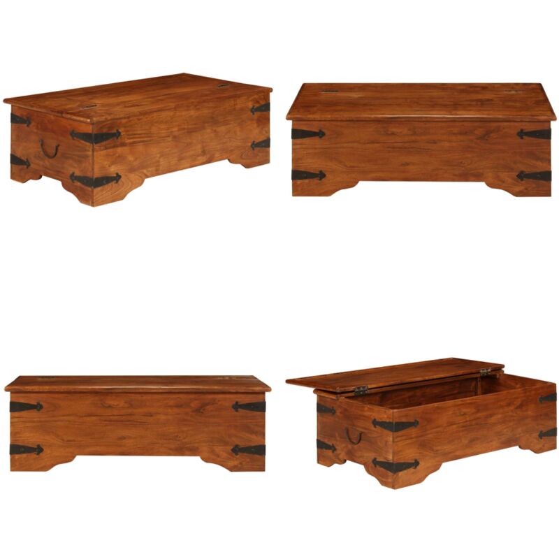 Couchtisch Massivholz mit Honigfarbenem Finish 110x55x35 cm - Holz Couchtisch - Vintage Couchtisch - Akasienholzmöbel - Beistelltisch - Wohnzimmer