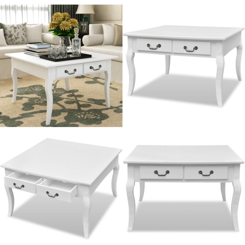 Couchtisch mit 4 Schubladen Weiß - Couchtisch - Weißer Couchtisch - Holz Couchtisch - MDF Couchtisch - Sideboard - Home & Living