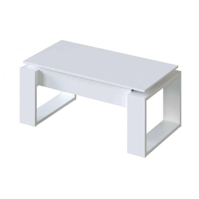 Couchtisch Flint, Couchtisch mit abnehmbarer Platte, Couchtisch für das Wohnzimmer, cm 105x55h45/56, Weiß