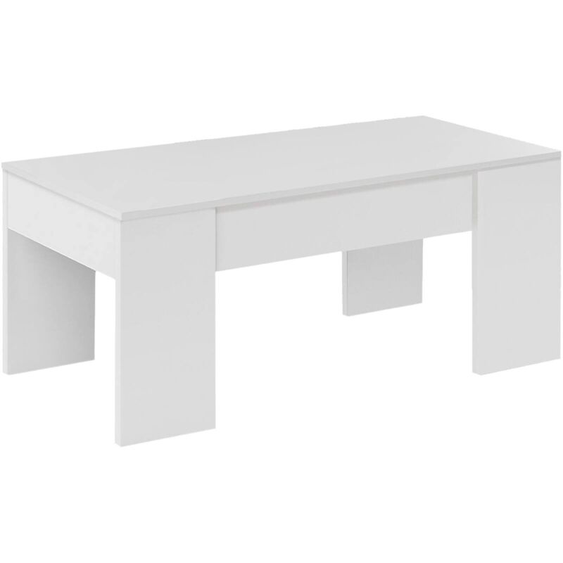 Couchtisch Oceanside, Couchtisch mit abnehmbarer Platte, Couchtisch für das Wohnzimmer, cm 100x50h45/56, Glänzend weiß