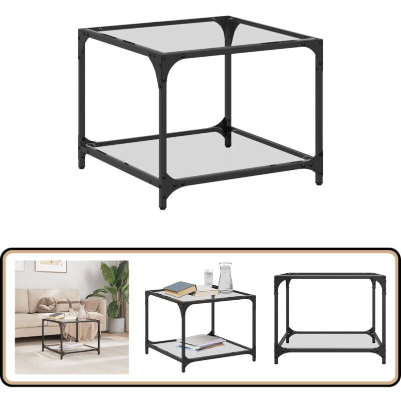 Couchtisch mit Glasplatte Transparent 50x50x40 cm Stahl - Couchtisch - Wohnzimmertisch - Glastisch - Holztisch - Moderner Couchtisch