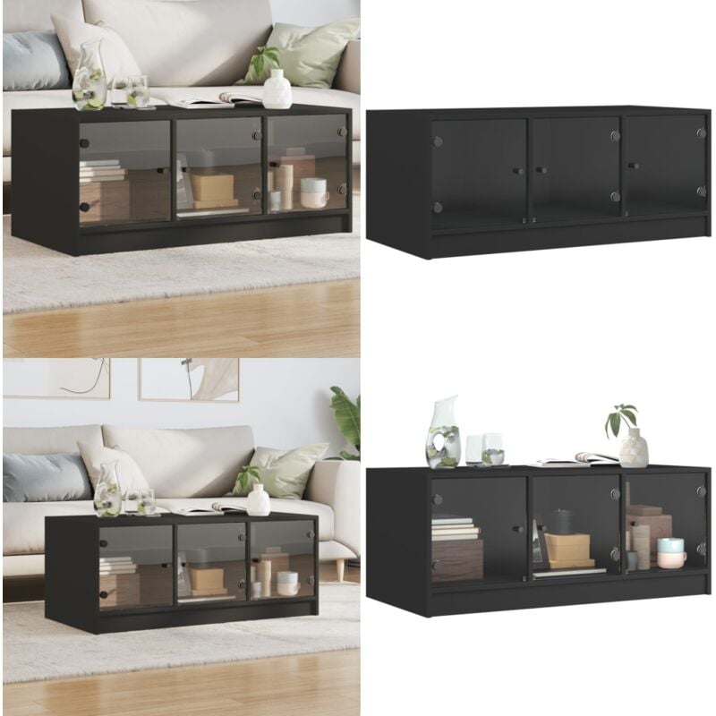 Couchtisch mit Glastüren Schwarz 102x50x42 cm - Couchtisch - Wohnzimmerschrank - Sideboard - TV-Stand - Möbelstück - Home & Living