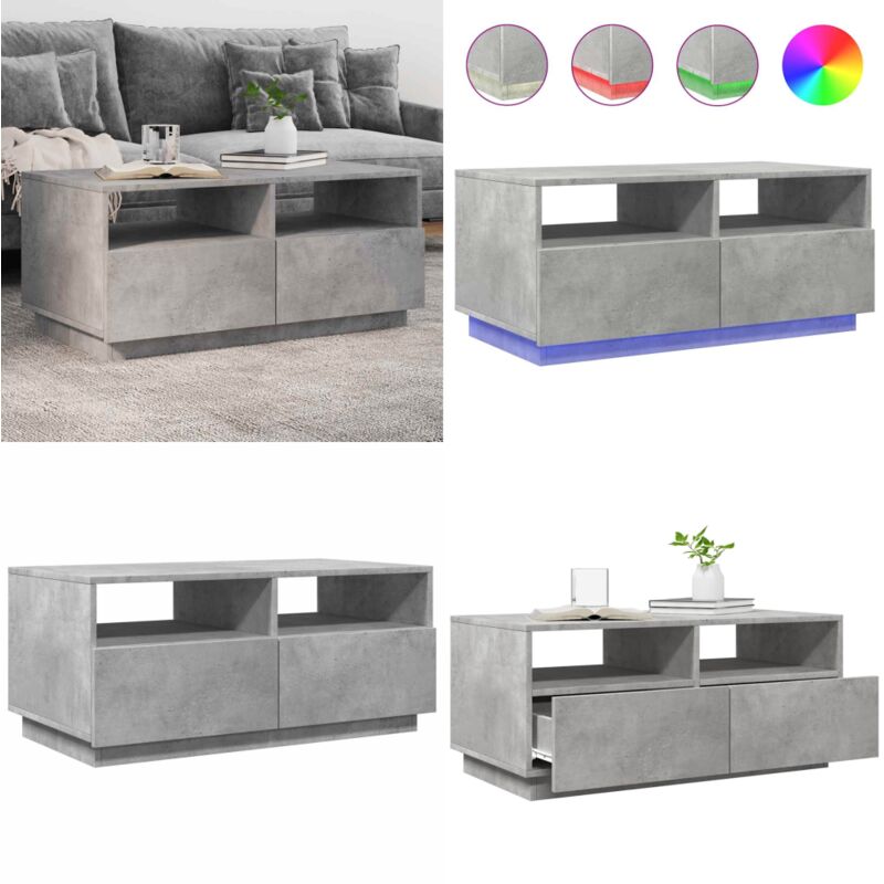 Vidaxl - Couchtisch mit LED-Leuchten Betongrau 90x49x40 cm - Couchtisch - Wohnzimmerstil - Moderner Couchtisch - LED-Tisch - Holzwerkstoff Möbel