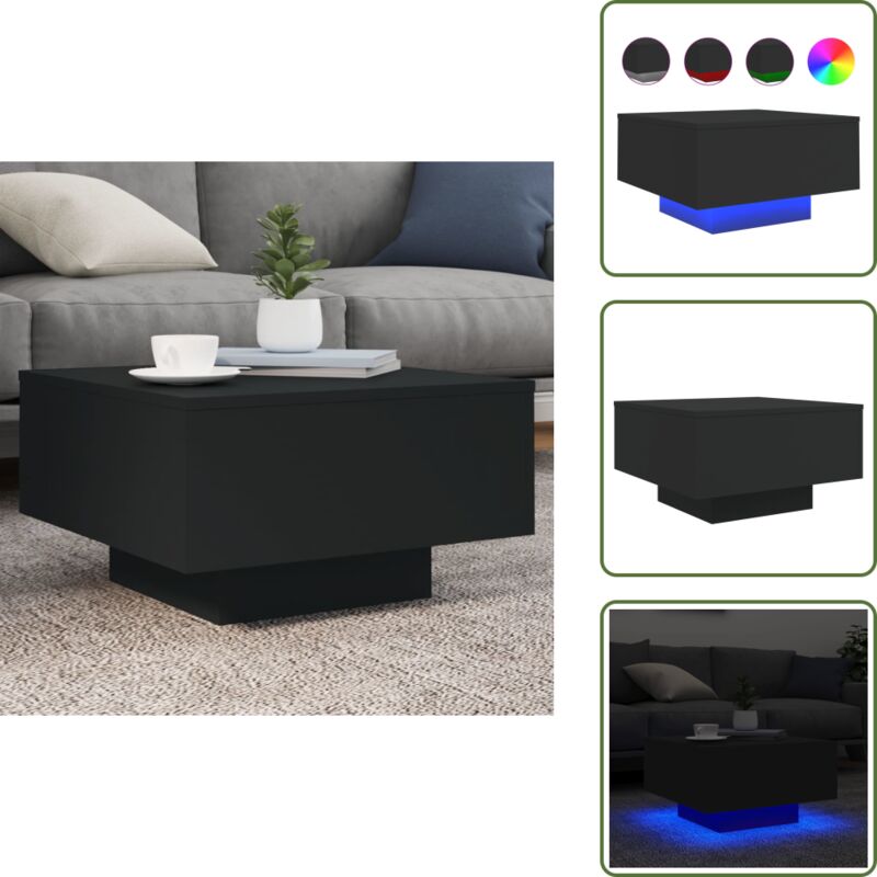 Couchtisch mit LED-Leuchten Schwarz 55x55x31 cm - Couchtisch - Wohnzimmerstil - Moderner Couchtisch - LED-Couchtisch - Holzwerkstoff Möbel
