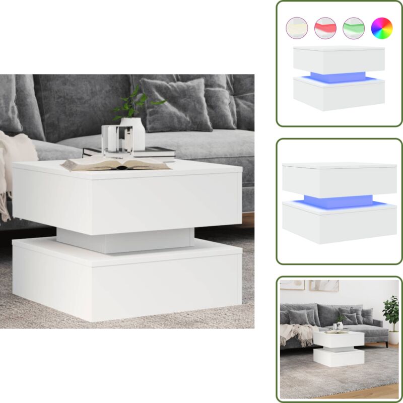 Couchtisch mit LED-Leuchten Weiß 50x50x40 cm - Couchtisch - Wohnzimmerstil - Holzwerkstoff - led Beleuchtung - Weißer Couchtisch
