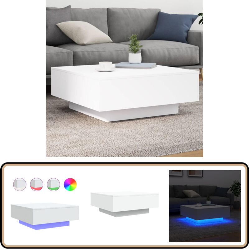 Couchtisch mit LED-Leuchten Weiß 80x80x31 cm - Couchtisch - Wohnzimmerstil - Holzwerkstoff - led Beleuchtung - Weißer Couchtisch