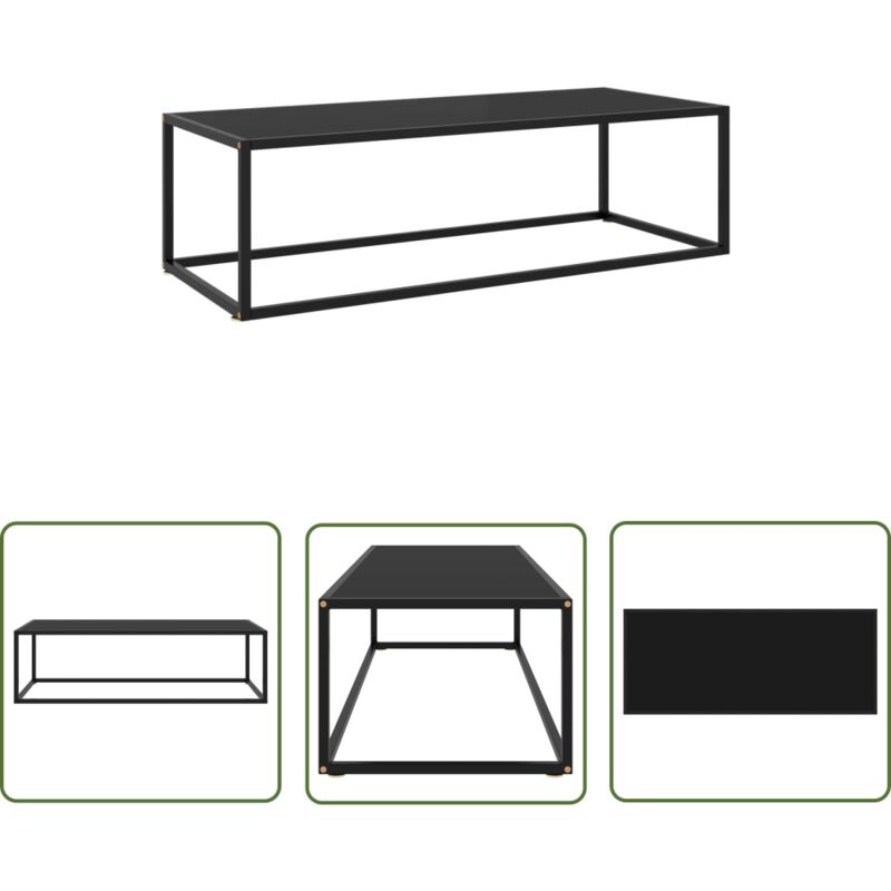 The Living Store Couchtisch Schwarz mit Schwarzem Glas 120x50x35 cm - Couchtisch - Wohnzimmertisch - Schwarzer Couchtisch - Glastisch - Modernes Sofa