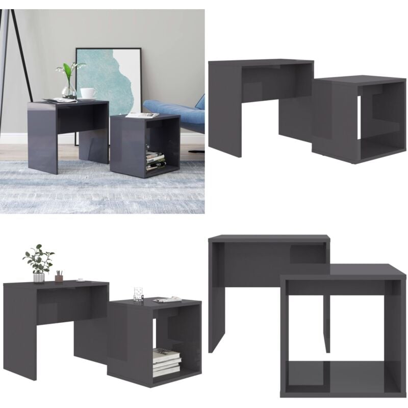 Vidaxl - Couchtisch-Set Hochglanz-Grau 48x30x45 cm Holzwerkstoff - Couchtisch - Holztisch - Wohnzimmerschmuck - Platzsparendes Möbelstück