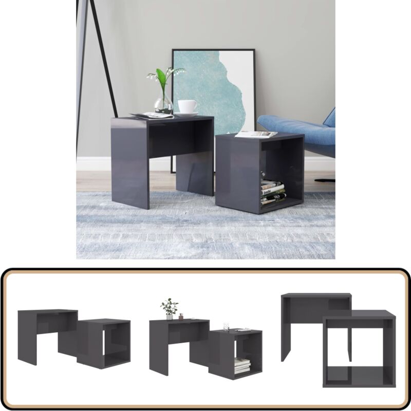 Vidaxl - Couchtisch-Set Hochglanz-Grau 48x30x45 cm Holzwerkstoff - Couchtisch - Holztisch - Wohnzimmerschmuck - Platzsparendes Möbelstück - Regalböden