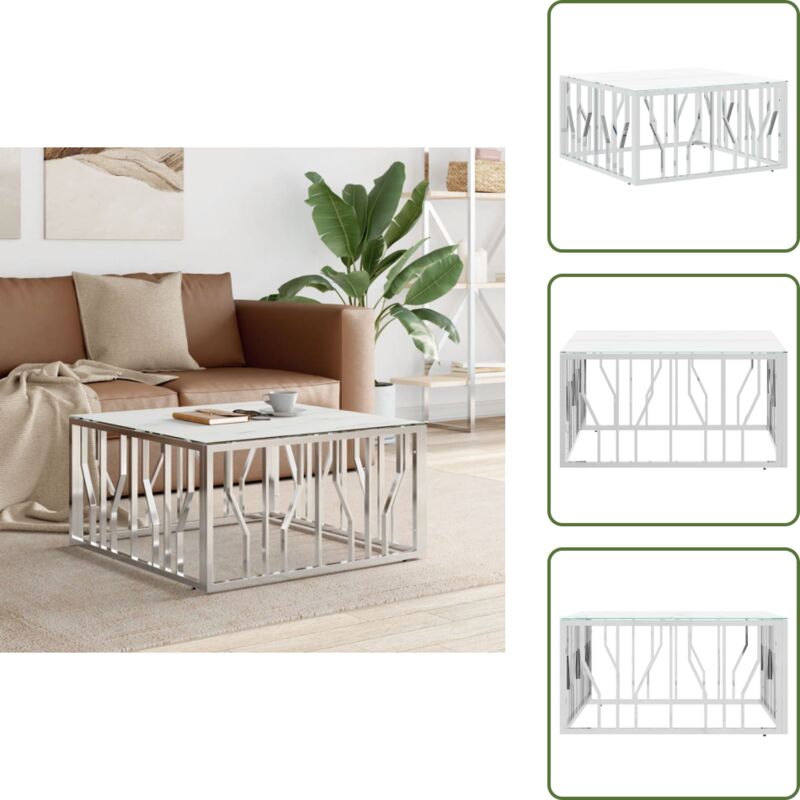 Couchtisch Silbern 80x80x40 cm Edelstahl und Glas - Esszimmertisch - Couchtisch - Wohnzimmertisch - Edelstahl Couchtisch - Glas Couchtisch