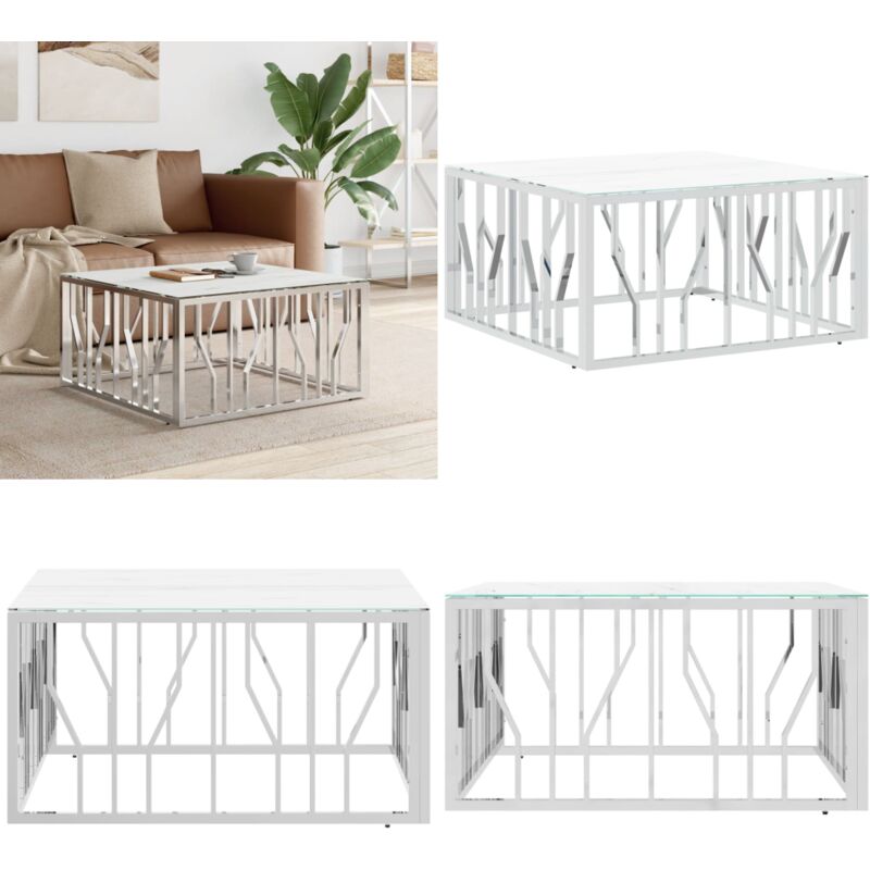 Vidaxl - Couchtisch Silbern 80x80x40 cm Edelstahl und Glas - Esszimmertisch - Couchtisch - Wohnzimmertisch - Edelstahl Couchtisch - Glas Couchtisch