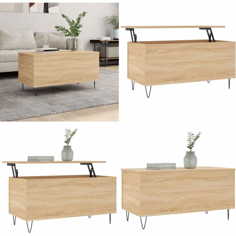 Couchtisch Sonoma-Eiche 90x44,5x45 cm Holzwerkstoff - Holzwerkstoff Couchtisch - Höhenverstellbarer Couchtisch