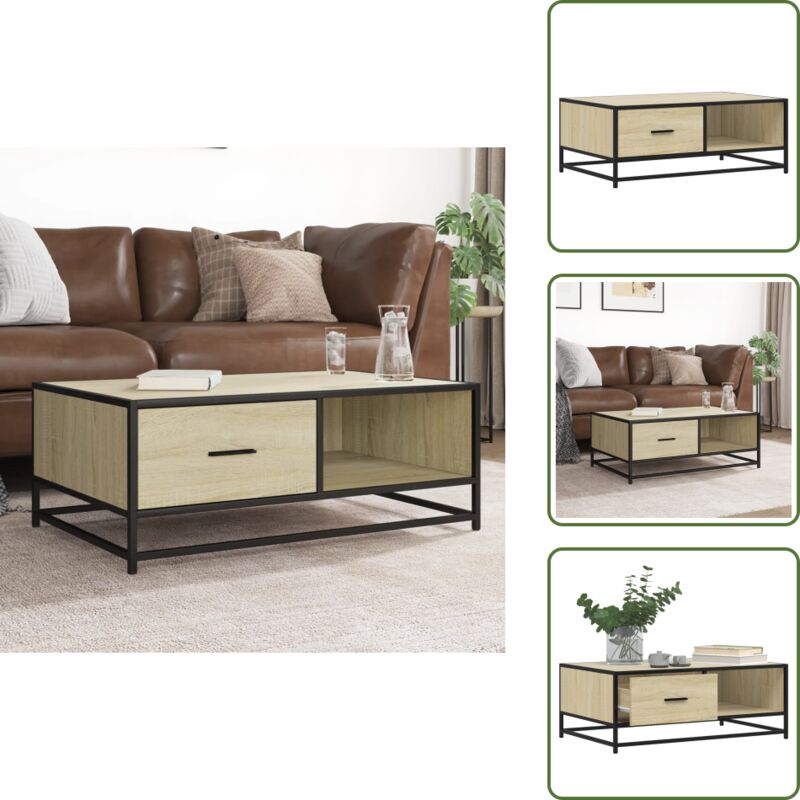 Couchtisch Sonoma-Eiche 90x57x35 cm Holzwerkstoff und Metall - Couchtisch - Couchtische - Couchtisch Niedrig - Tisch