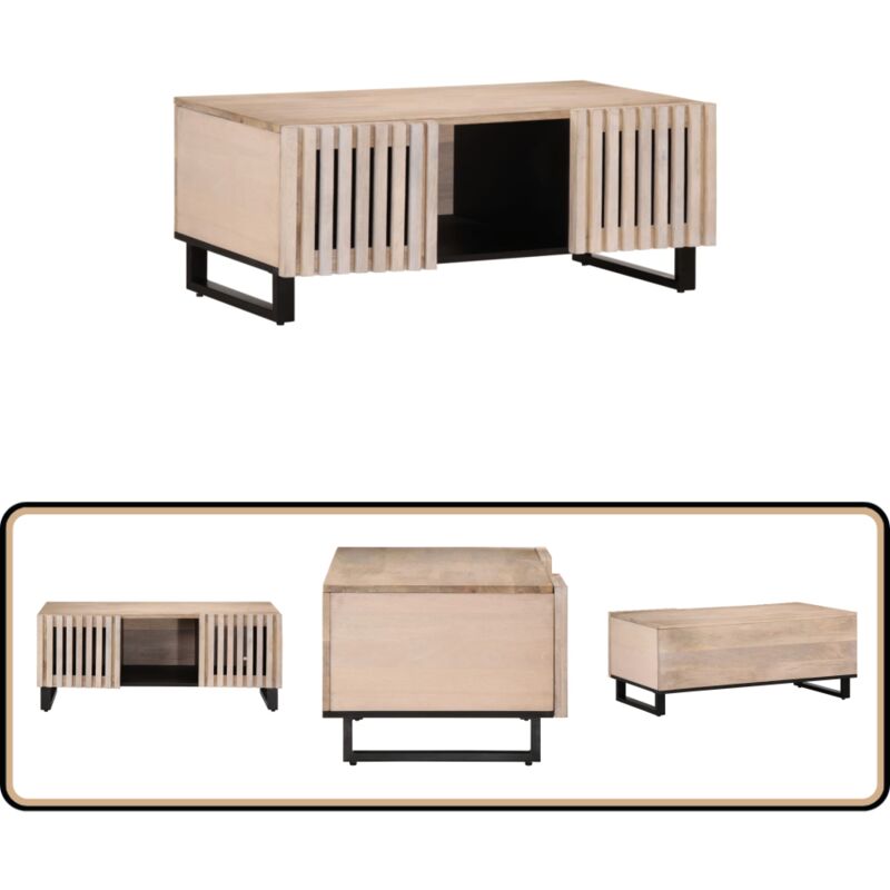 Couchtisch Weiß 100x55x40 cm Massivholz Mango - Holz Couchtisch - Mangoholz Couchtisch - Weißer Couchtisch - Wohnzimmertisch - Beistelltisch