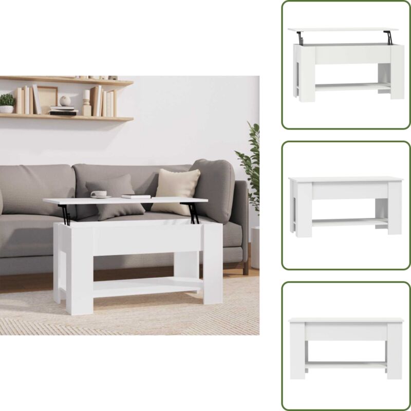 Couchtisch Weiß 101x49x52 cm Holzwerkstoff - Couchtisch - Wohnzimmertisch - Holzwerkstoff - Weißer Couchtisch - Höhenverstellbarer Tisch