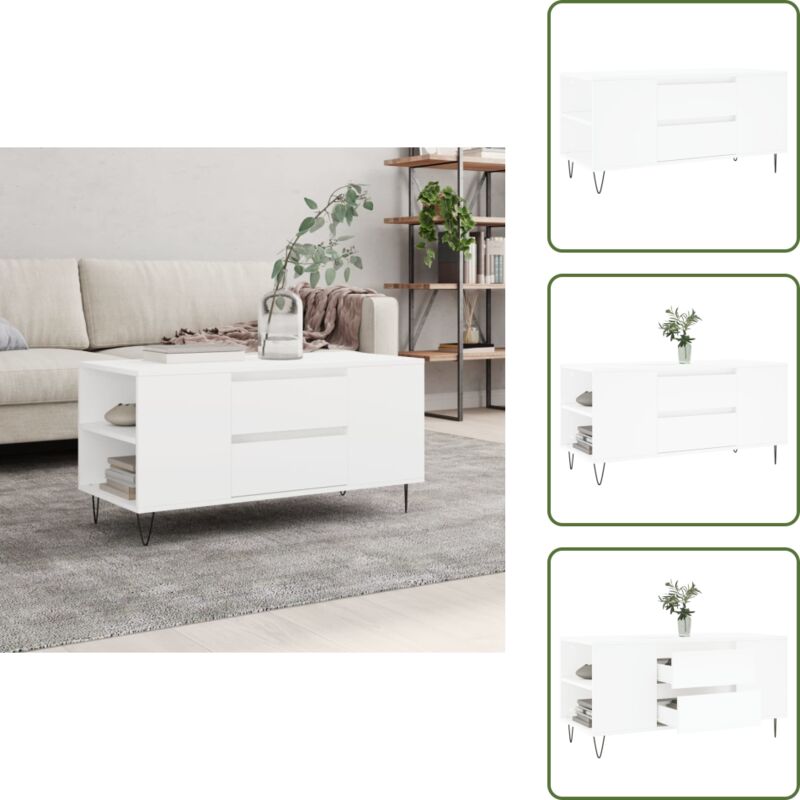 Couchtisch Weiß 102x44,5x50 cm Holzwerkstoff - Couchtisch - Wohnzimmerstil - Holzwerkstoff - Weißer Couchtisch - Sideboard