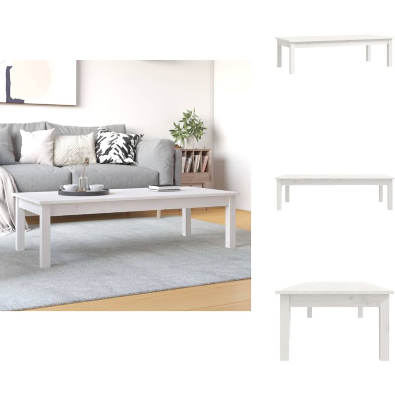 Couchtisch Weiß 110x50x30 cm Massivholz Kiefer - Holz Couchtisch - Kiefernholz Couchtisch - Weißer Couchtisch - Beistelltisch - Wohnzimmer Möbel