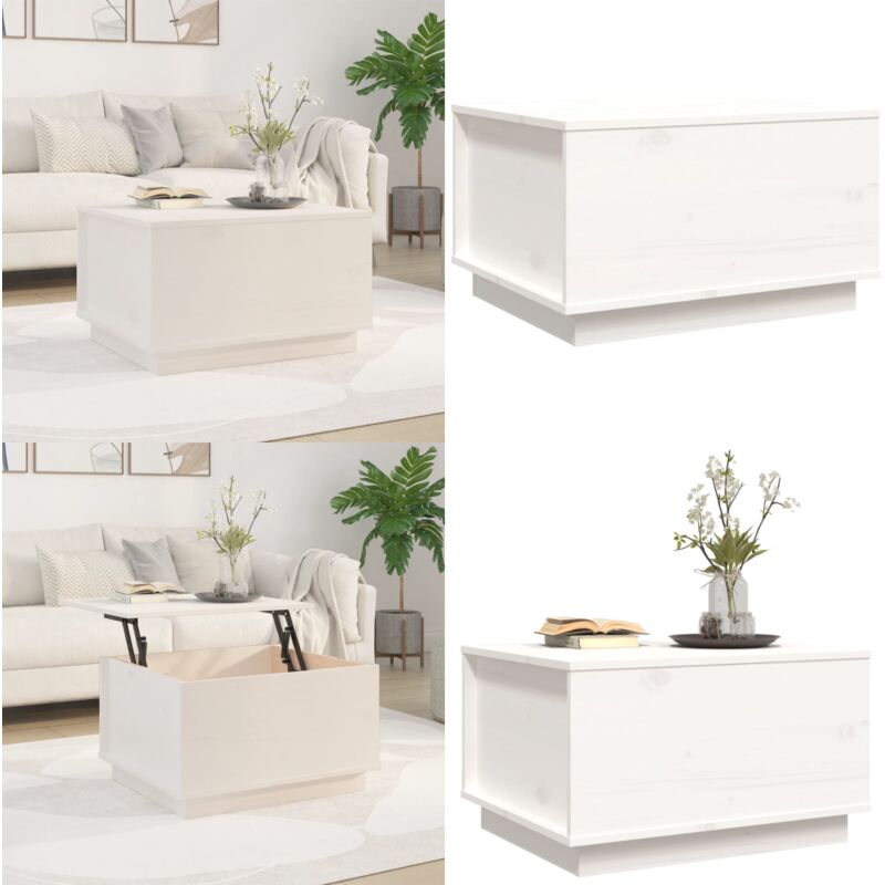 Couchtisch Weiß 60x50x35 cm Massivholz Kiefer - Holz Couchtisch - Kiefernholzmöbel - Weißer Couchtisch - Wohnzimmertisch - Beistelltisch - Home &