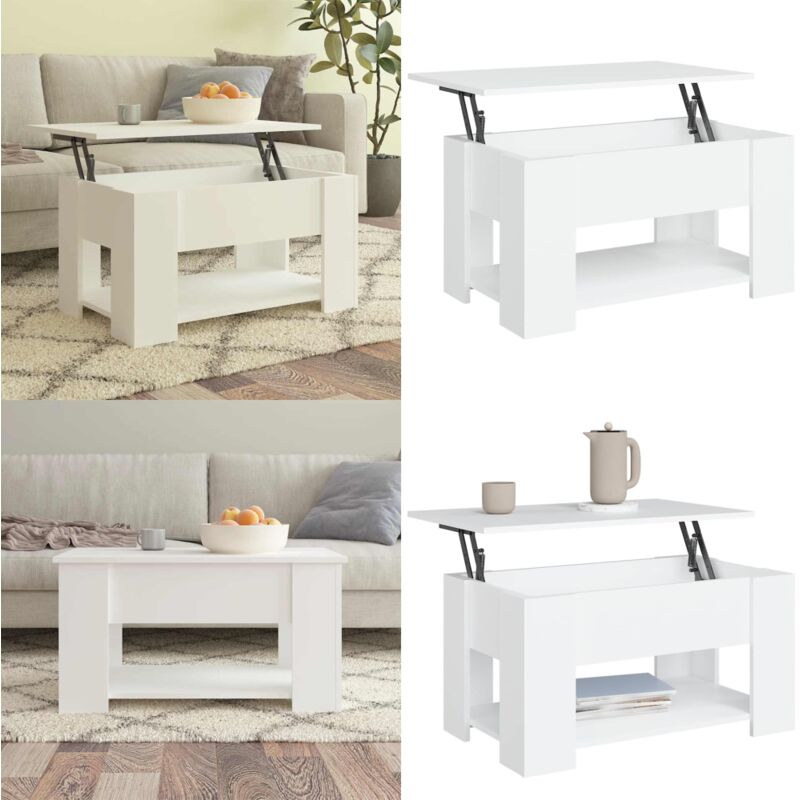 Vidaxl - Couchtisch Weiß 79x49x41 cm Holzwerkstoff - Couchtisch - Wohnzimmertisch - Weißer Couchtisch - Holzwerkstoff - Höhenverstellbarer Couchtisch