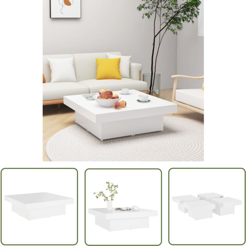 Devenirriche - The Living Store Couchtisch Weiß 90x90x28 cm Holzwerkstoff - Couchtisch - Wohnzimmertisch - Beistelltisch - Weißer Couchtisch - Holzt