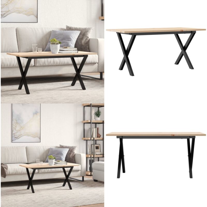 Couchtisch X-Gestell 100x50x45 cm Massivholz Kiefer & Stahl - Massivholz Couchtisch - Kiefer Couchtisch