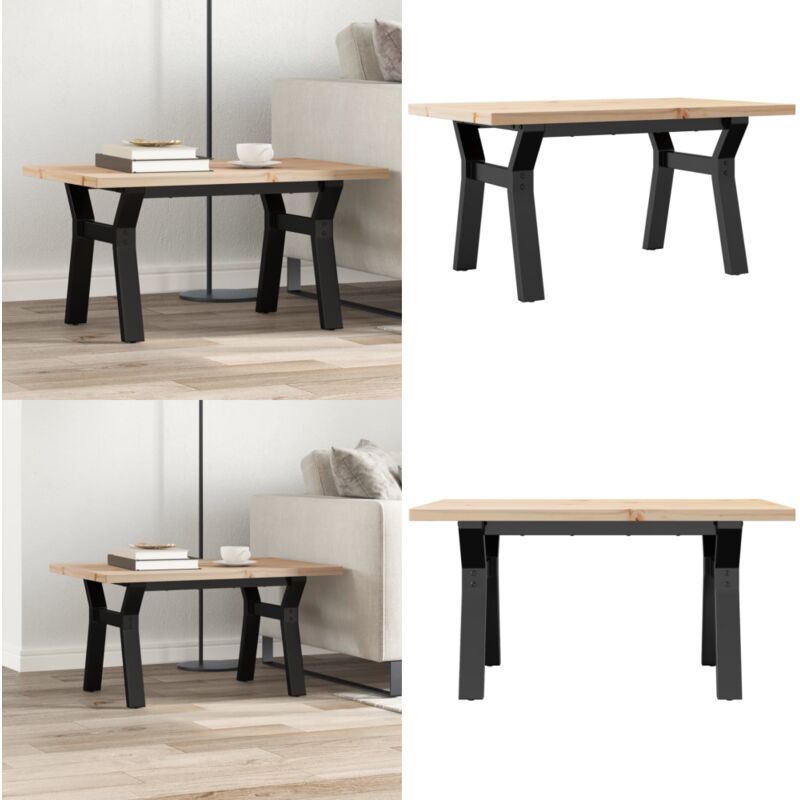Couchtisch Y-Gestell 80x50x40,5cm Massivholz Kiefer & Stahl - Holz Couchtisch - Massivholz Couchtisch