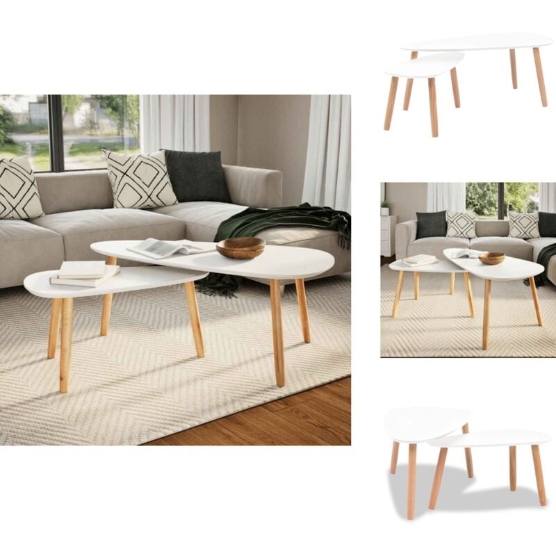 2-tlg. Couchtisch-Set Massivholz Kiefer Weiß - Couchtisch - Holztisch - Kiefernholz - Weißer Couchtisch - Wohnzimmereinrichtung