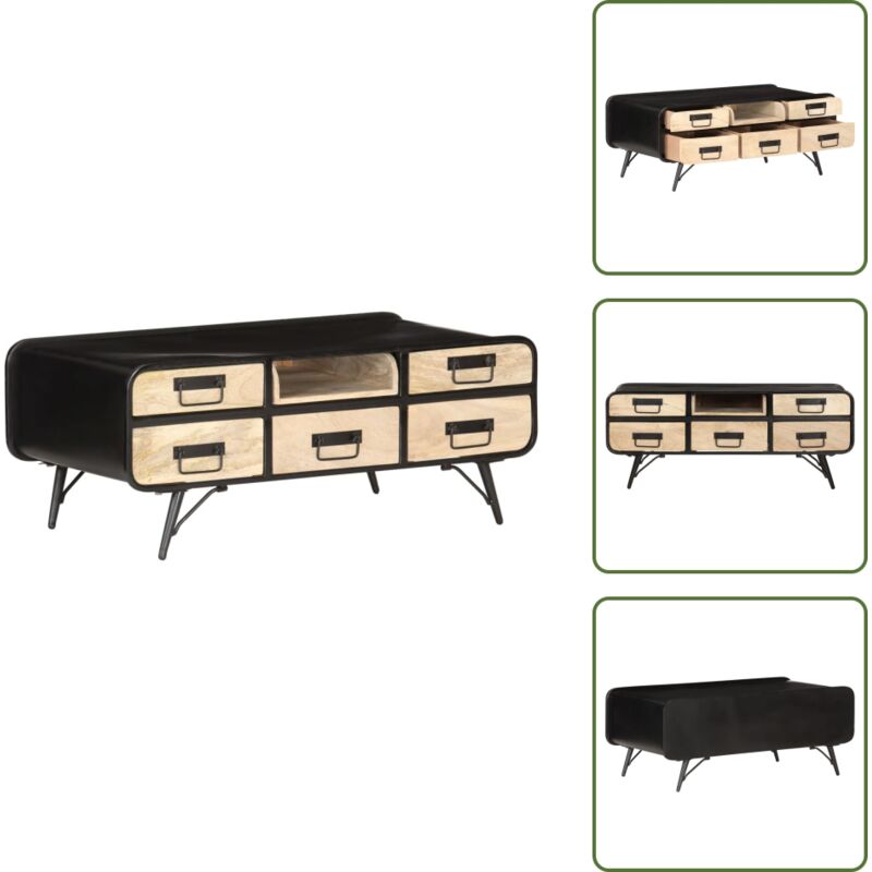 Couchtisch 100×50×40 cm Mango Massivholz - Holz Couchtisch - Couchtisch Mit Schubladen - Wohnzimmerschreibtisch - Esszimmertisch - Sideboard