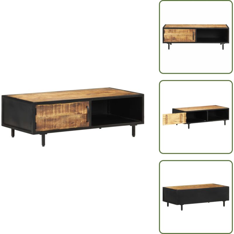 Couchtisch 105x50x35 cm Raues Mangoholz - Industrieller Couchtisch - Holzmöbel - Wohnzimmerschreibtisch - Sideboard - Mangoholz Couchtisch