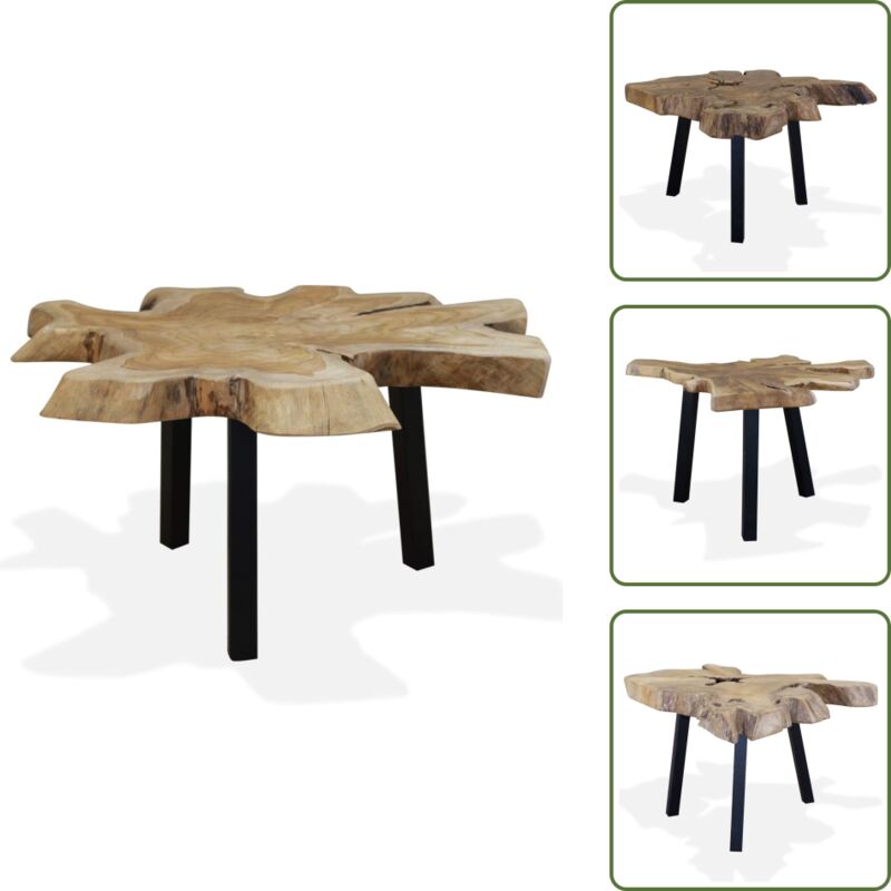 Couchtisch Massivholz Teak 80x70x38 cm - Vintage Stil - Couchtisch - Teakholzt Tisch - Massivholz Möbel - Handgefertigter Couchtisch