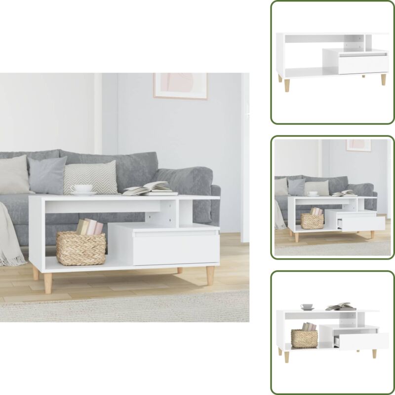 Couchtisch Hochglanz-Weiß 90x49x45 cm Holzwerkstoff - Couchtisch - Wohnzimmerstil - Eukalyptusholz - Weißer Couchtisch - Side Table