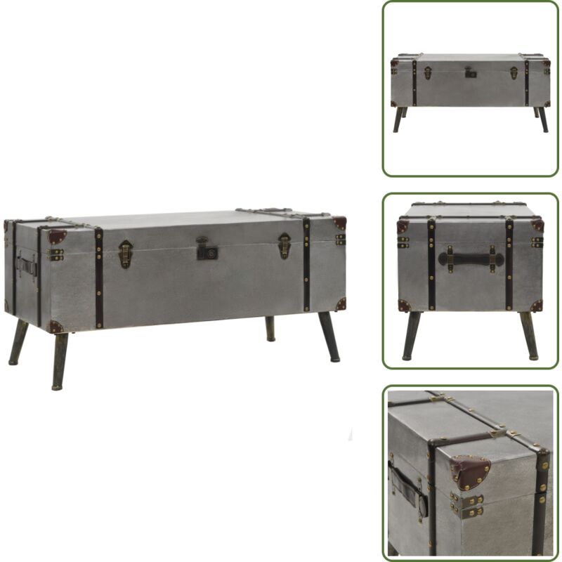 Couchtisch mdf und Aluminium 102x51x47,5 cm - Vintage Couchtisch - Reisekoffer Stil - Sideboard - Nachttisch - Holz Couchtisch