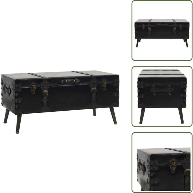 Couchtisch mdf und Stahl 102x51x48 cm - Vintage Couchtisch - Reisekoffer Stil - Holz Couchtisch - Leder Couchtisch - Metall Couchtisch