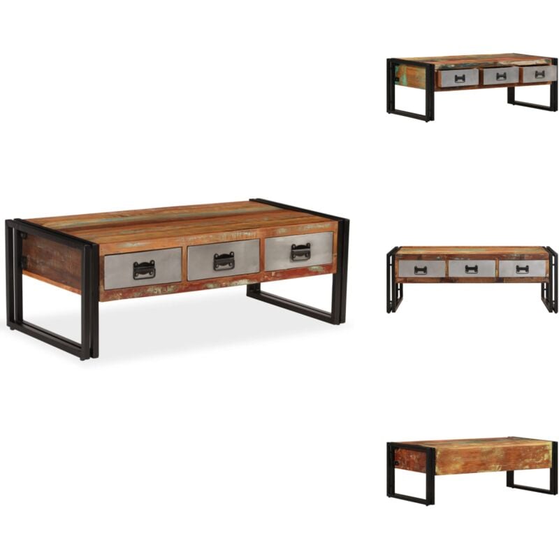 Couchtisch mit 3 Schubladen Altholz Massiv 100x50x35 cm - Vintage Couchtisch - Altholzmöbel - Wohnzimmertisch - Beistelltisch - Retro Couchtisch