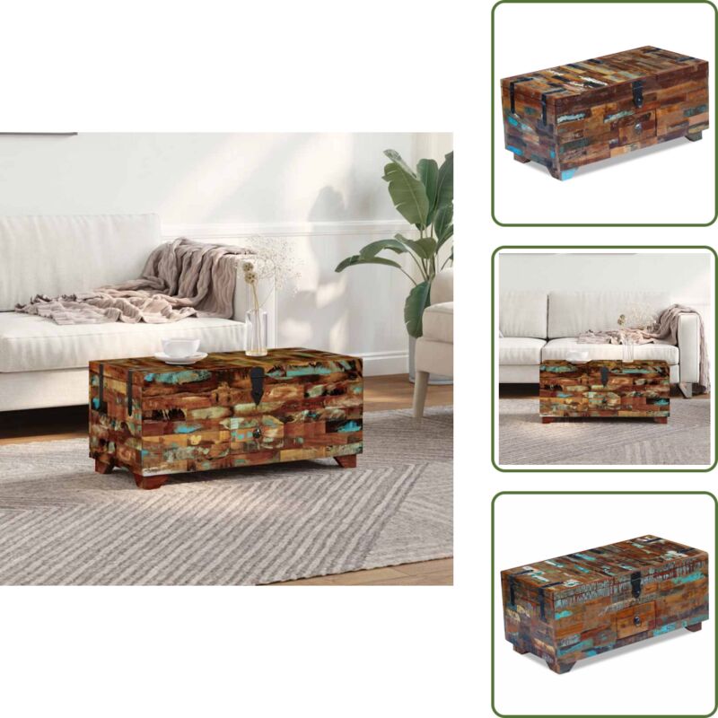 Couchtisch Truhe Altholz Massiv 80x40x35 cm - Holz Couchtisch - Vintage Couchtisch - Altholz Couchtisch - Handgefertigter Couchtisch - Wohnzimmertisch