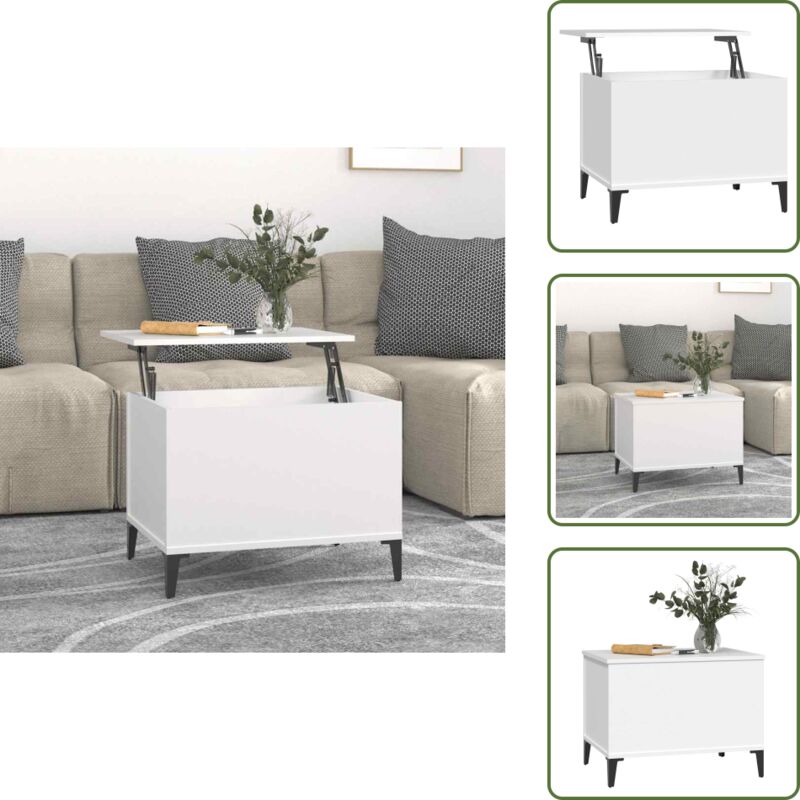 Couchtisch Weiß 60x44,5x45 cm Holzwerkstoff - Couchtisch - Wohnzimmereinrichtung - Weißer Couchtisch - Holzwerkstoff - Höhenverstellbarer Tisch