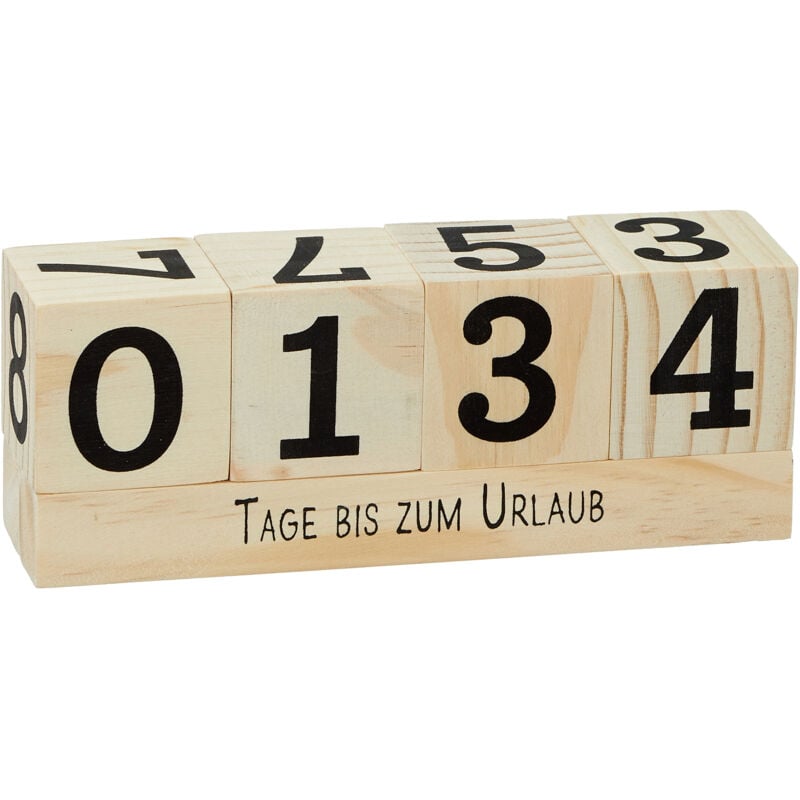 Countdown Holz Würfel - 16 x 6 cm - Tageszähler Kalender mit 8 Sprüchen - Dauerkalender für Hochzeit Prüfung Geburtstag Ruhestand Urlaub Weihnachten