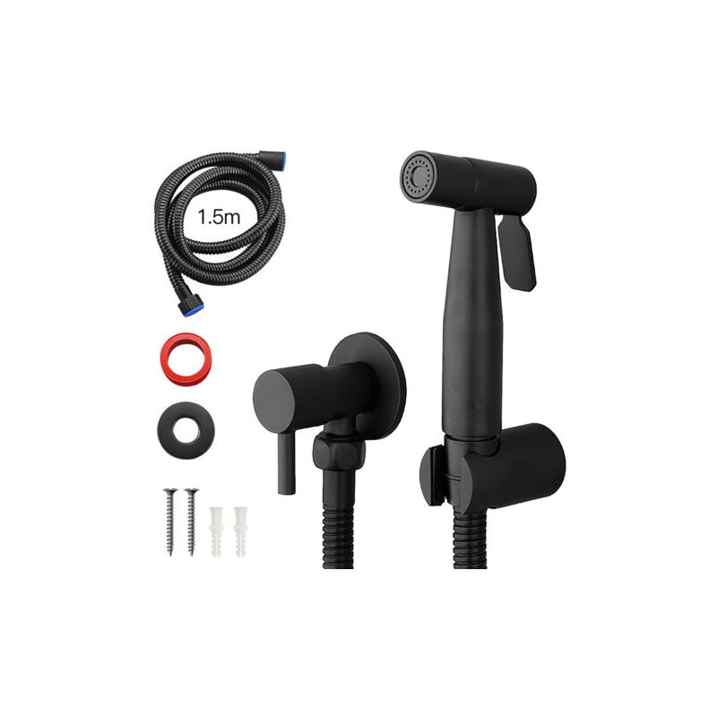 Crediri Toilettenhahn mit schwarzem Hand-Bidet-Sprüher aus Edelstahl für kaltes Bad, Shattaf