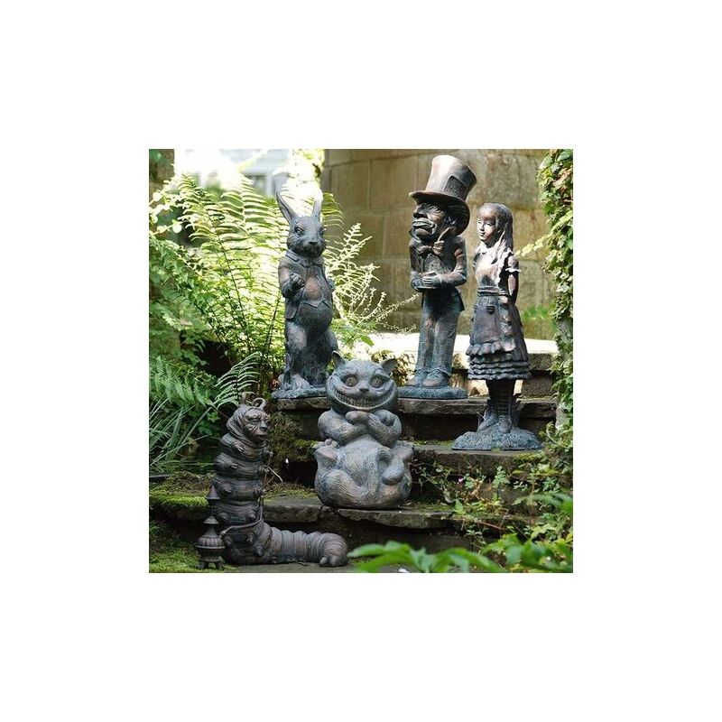 Crediri Wunderland-Garten-Skulpturen-Set, Alice im Wunderland-Statue, Gartenstatue, Dekorationen für drinnen und draußen, Garten, Terrasse (Set)