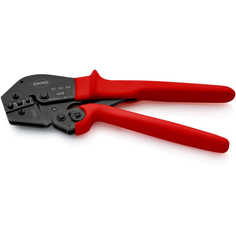Knipex - 97 52 09 sb Crimpzange auch für Zweihandbedienung mit rutschhemmenden Kunststoff-Hüllen brüniert 250 mm (SB-Karte/Blister)
