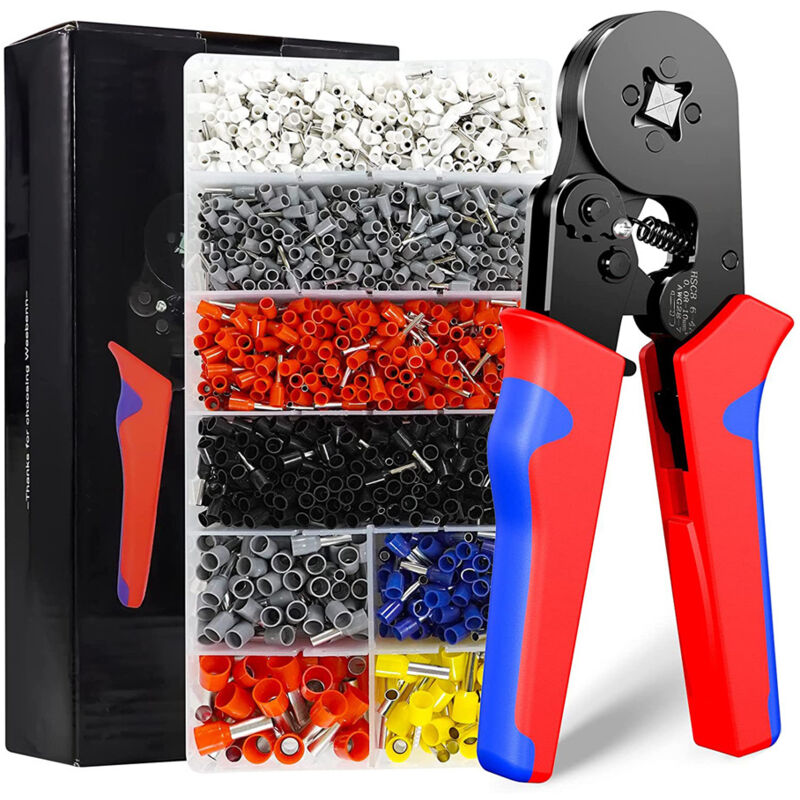 Crimpzangen Set 0,08-16mm² - Crimpzange mit 1800 Aderendhülsen, Automatische Crimpzange - Für Elektriker, Reparateure und Heimwerker