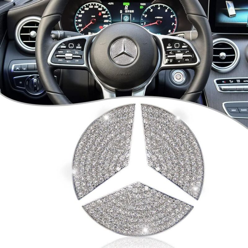 Crystal Bling Aufkleber Auto-Innenausstattung 49 mm Mercedes Benz Logo Aufkleber Lenkrad-Emblem für AES CLA CLS GLA GLB GLC GLE GLS SL