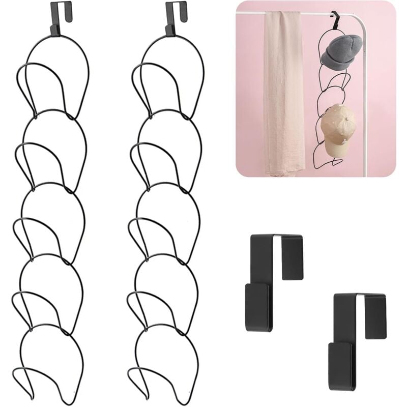 CSPARKV 10er-Packung Kappenhalter, Hutständer zur Wandmontage mit 2 Türhaken für Baseballkappen, Schals, Handtaschen, Handtücher, Kleidung, Krawatten