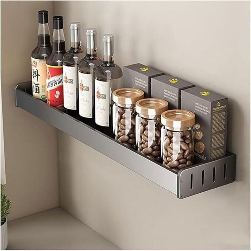 40 x 13,8 x 5,5 cm Wand-Gewürzregal, Küchen-Wandregal ohne Bohren, Gewürzregal mit Stange und Haken, Metall-Gewürzregal, Küchen-Wandregal für