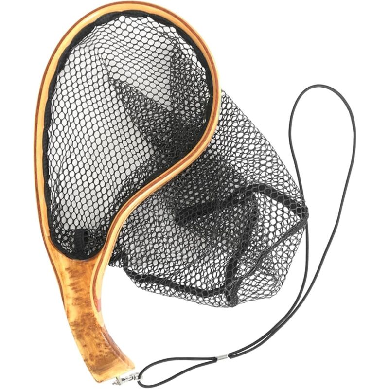 Csparkv - Angelkescher, Fliegenfischerkescher für Forellen Kescher Fischernetz, Teichkescher, Fischteichkescher mit Holzgriff, Fliegenfischen